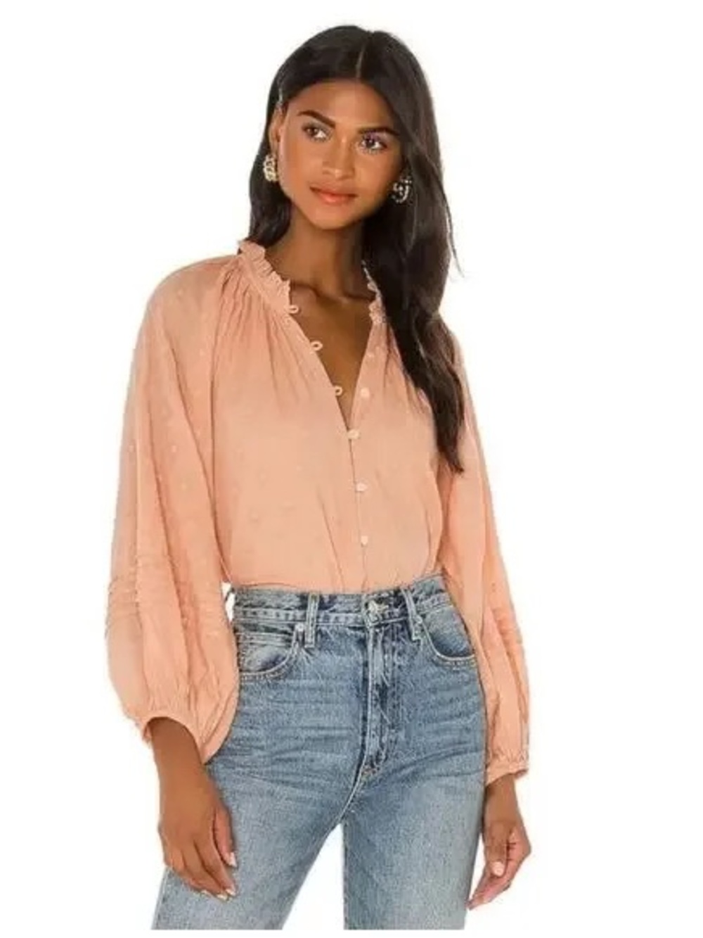 Cleobella Antonia Anthropologie Peach Dottie Puff Sleeve Shirt Blouse XSmall